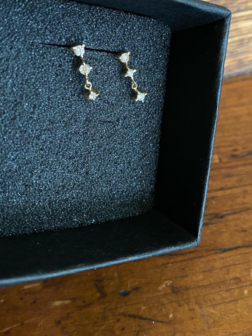 Catbird Angel Hair drop earrings pair 3 diamond 14k yellow gold dangle - Picture 3 of 5